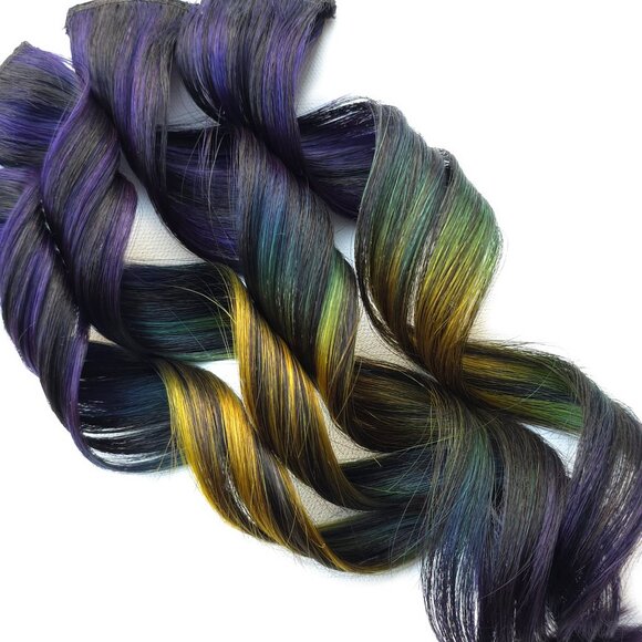 12 inch Purple Yellow Color Melt Remy Clip in Human Hair Extensions